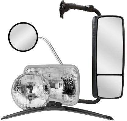 Collection of Wagner HD products including mirrors, lighting, and wipers