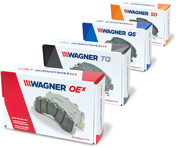 front family product view of brake pads by wagner