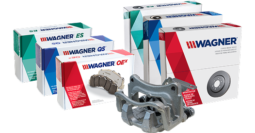 Wagner calipar in front of boxes of rotors and pads