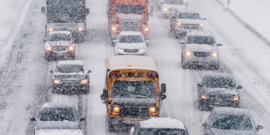 Heavy-Traffic-On-Snowy-Road