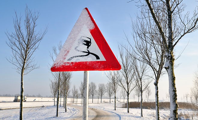 Slippery-Road-Sign-In-Winter Slippery-Road-Sign-In-Winter