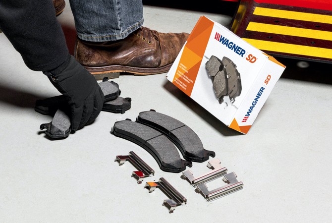 wagner-sd-brake-pads-heavy-loads-punishing-roads-1 Wagner SD Brake Pads with hardware.